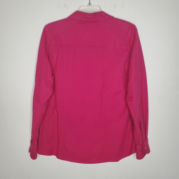 L.L. Bean Fuschia Pink Fleece Flannel Button Down Long Sleeve Shirt - Picture 7 of 10